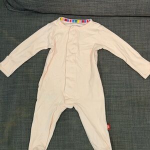 Magnetic Me Coral Pink Footed Baby Onesie